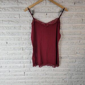 Bozzolo Burgundy Lace Trim Camisole 3X Plus V-Neck Adjustable Strap Cami BUR9E